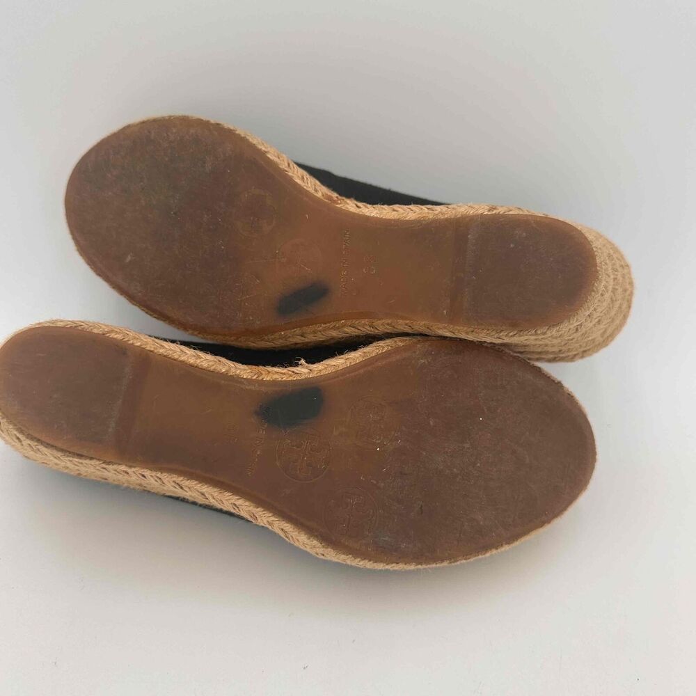 Tory Burch Black Filipa Open Toe Espadrille Wedges Shoes Size 38 / 8 - Picture 9 of 10